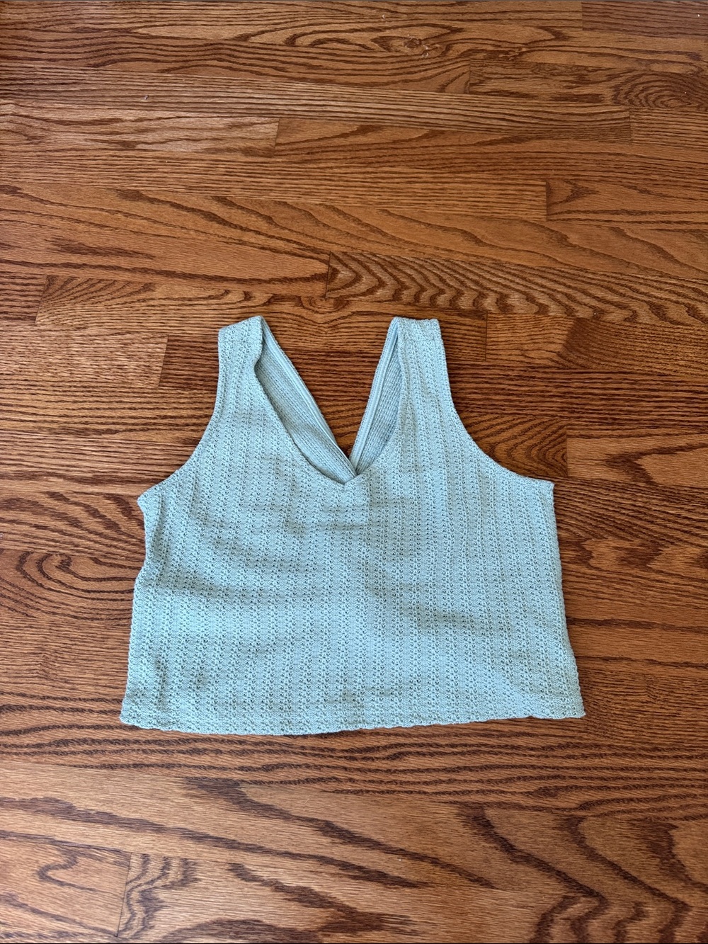 Sage Green Knit V-Neck Cropped Tank Top